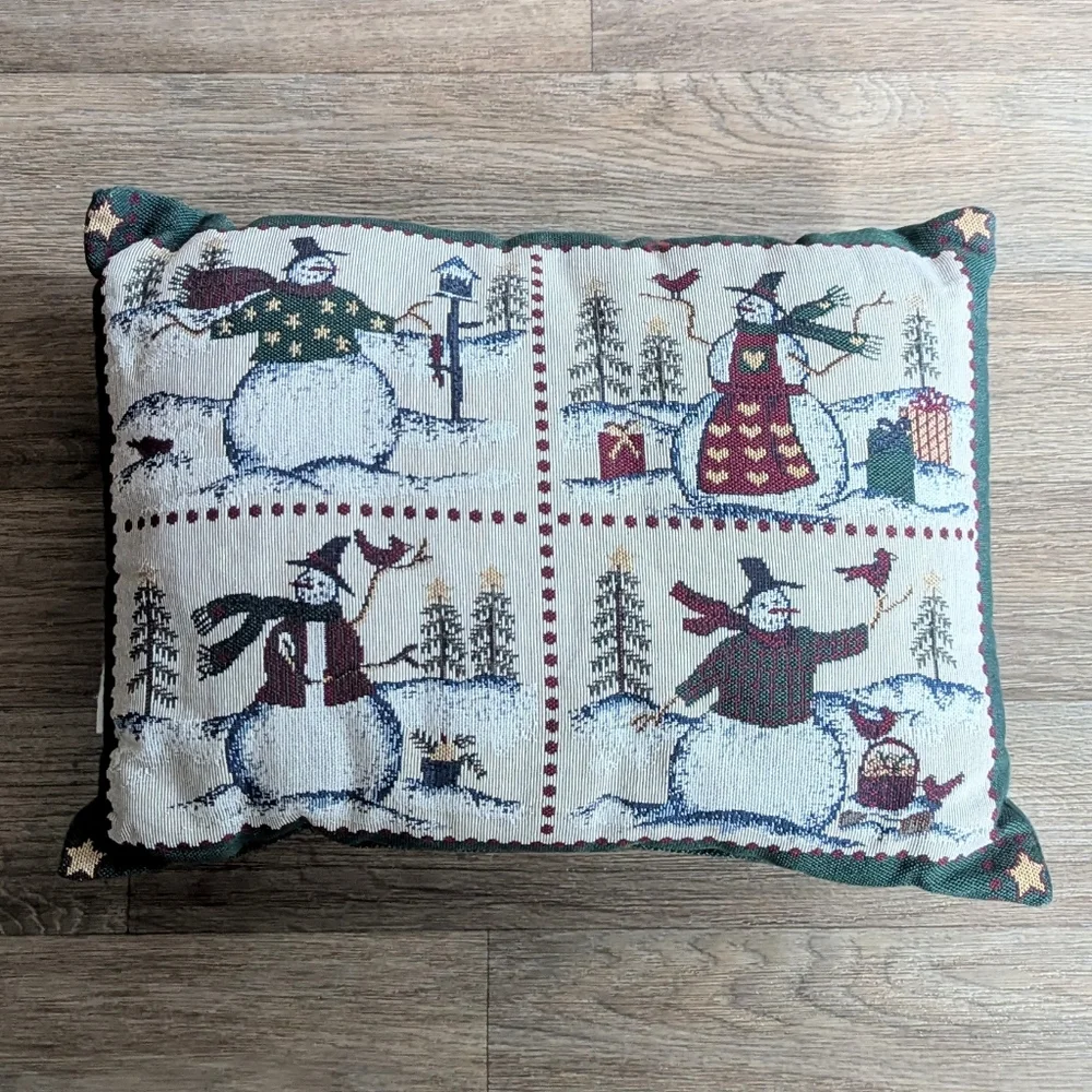 Vintage Christmas Embroidered Snowman Decor Pillow